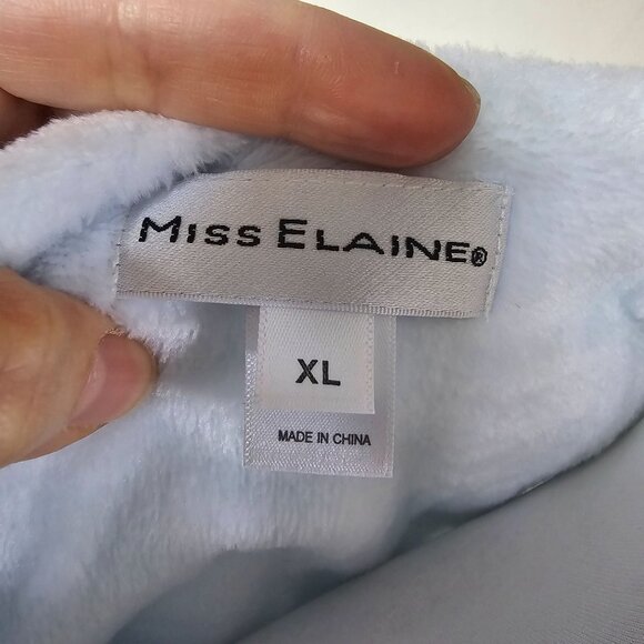 Miss Elaine Soft Blue Snap-Front Plush Robe Sz XL Satin Trim Pockets Grannycore - Picture 8 of 12